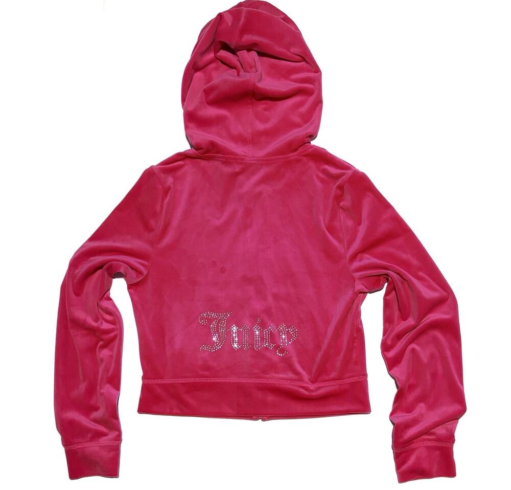 Juicy Couture Bling Velour Hoodie Track Jacket Sz L Vixen Hot Pink NWT *TOP ONLY